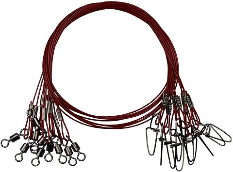 20pcs Fishing Wire Leaders Heavy Duty Fishing Stainless Steel Wire Leaders 150LB High Strength Fishing Leaders with Swivels and Snaps Black/Red/Green