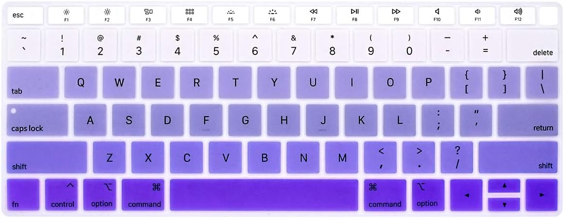 ProElife Purple Gradient Keyboard Cover Ultra Thin Silicone Keyboard Skin for 2019 2018 MacBook Air 13-Inch (A1932, U.S Version) Keyboard Accessories Protector (NOT FIT 2020 Air 13-Inch), Ombre Purple