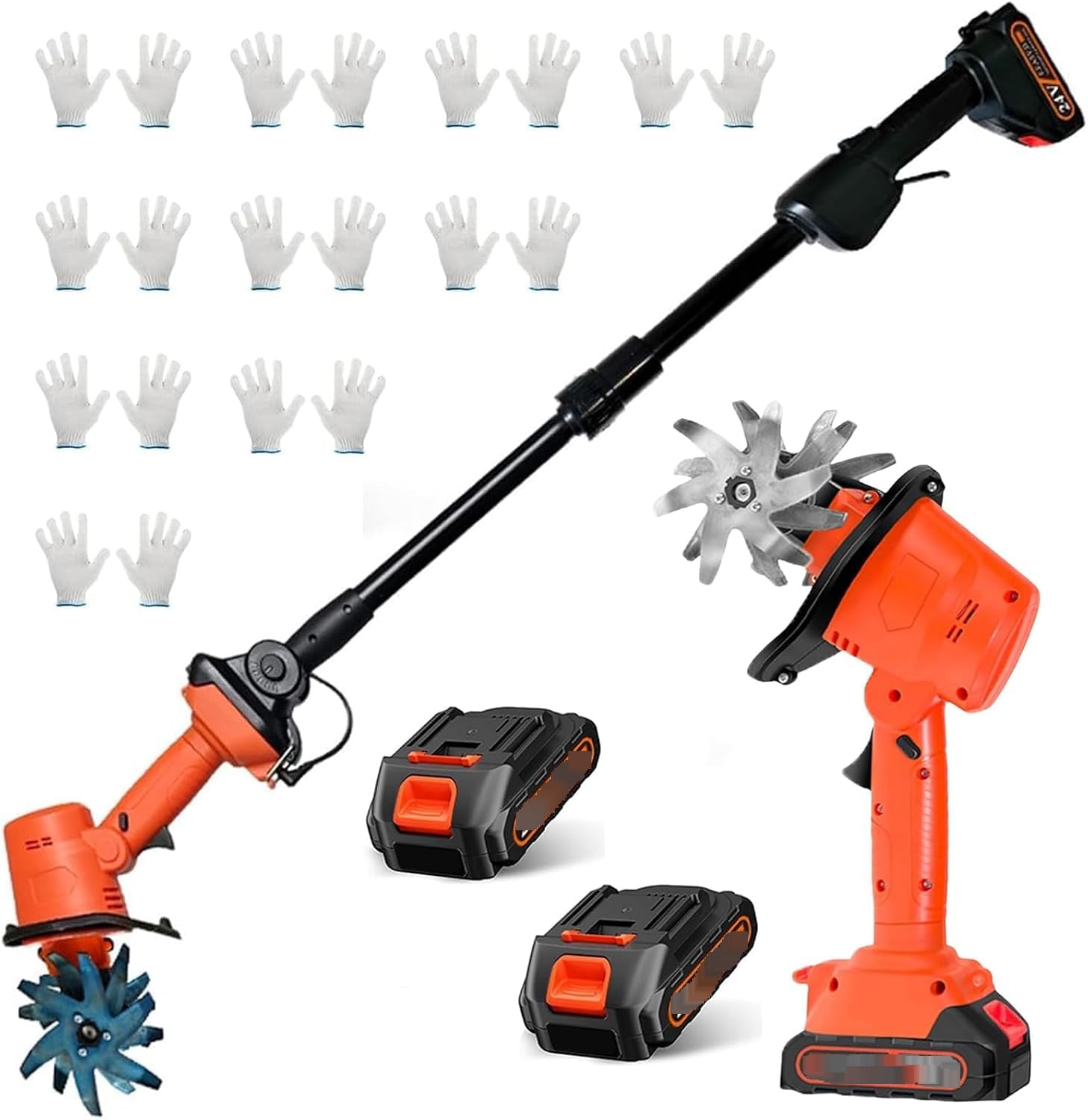 21V Akku-Mini-Deichsel für effizienten Gartenanbau, 235 U/min-Elektro-Rotavator mit 2 Batterien und 10 Handschuhen, 10cm Bodenbearbeitungsbreite und -tiefe, leichtes Hand-Halt-Jätwerkzeug mit 4 Zinken
