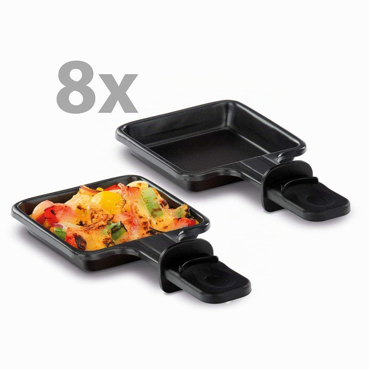 Cloer 6430 Raclette con piedra natural, 1200 vatios, 8 Sartenes con revestimiento antiadherente con asas termoaislantes