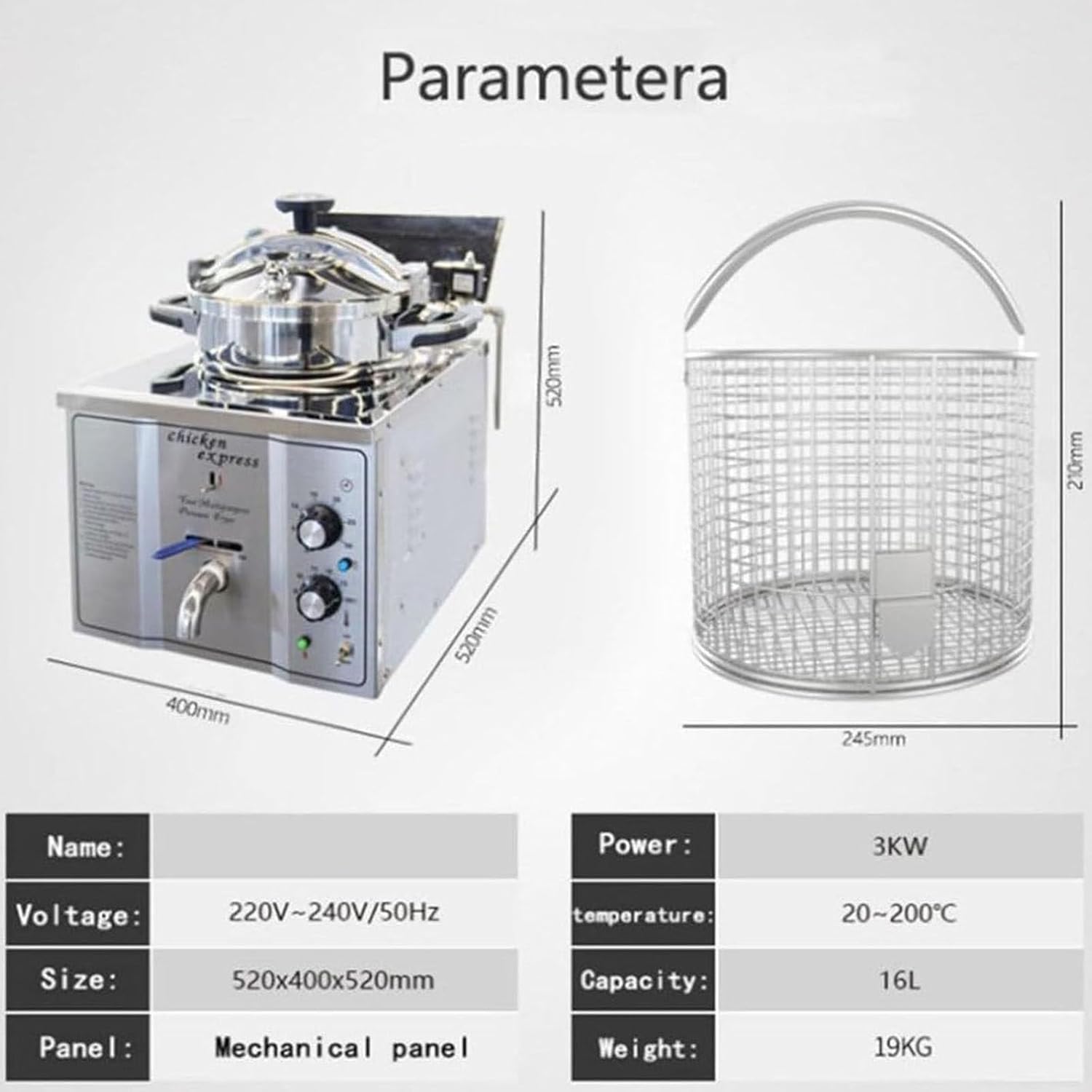 Macchina per Pollo Fritto ad Alta Pressione da 16 Litri, friggitrice elettrica da banco con termostato, Forno per Alimenti, friggitrice per prelibatezze Fritte, Acciaio Inossidabile 3000W