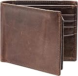 POKOFO RFID Blocking Genuine Leather Bifold Wallet for Men with Zipper and 2 ID Windows (Dark brown)