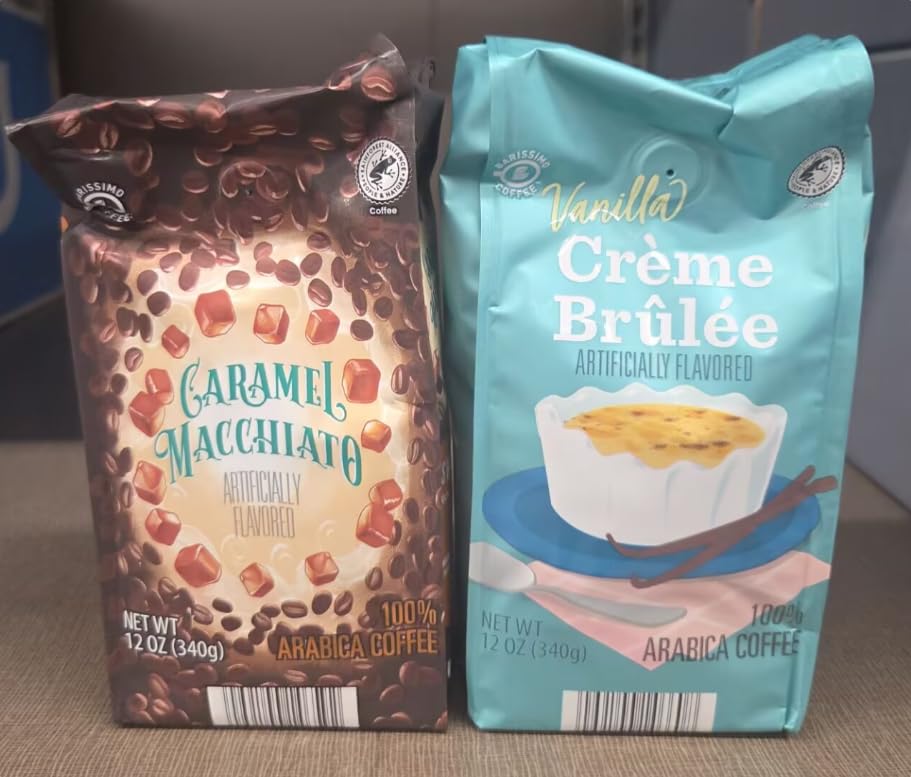 Barissimo Limit Edition Caramel Macchiato and Vanilla Crème Brulee Ground Coffee 12oz 340g (Two Bags)