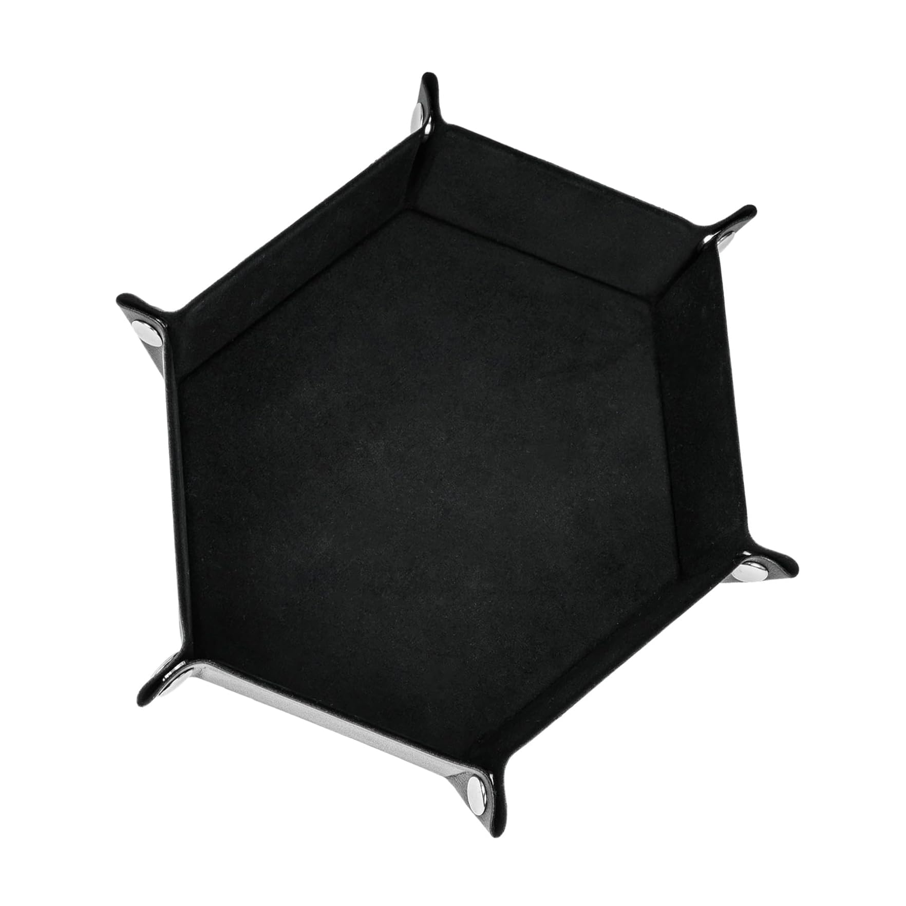 Hexagon Dice Rolling Tray,Dice Tray Hexagon Dice Folding Tray PU Leather Velvet Dice Holder for RPG Table Games Board Game Accessories(Black)