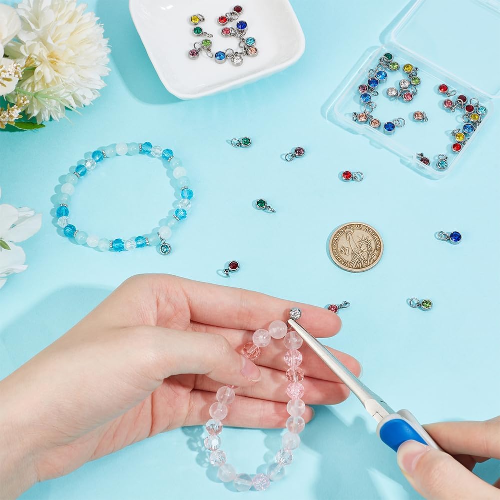 UNICRAFTALE about 48Pcs 12 Colors Crystal Birthstone Pendants 11mm Rhinestone Charms Stainless Steel Crystal Charms with Jump Rings for Bracelet Earrings Necklace Keychain Chokers Jewelry Making ﻿ - Image 5