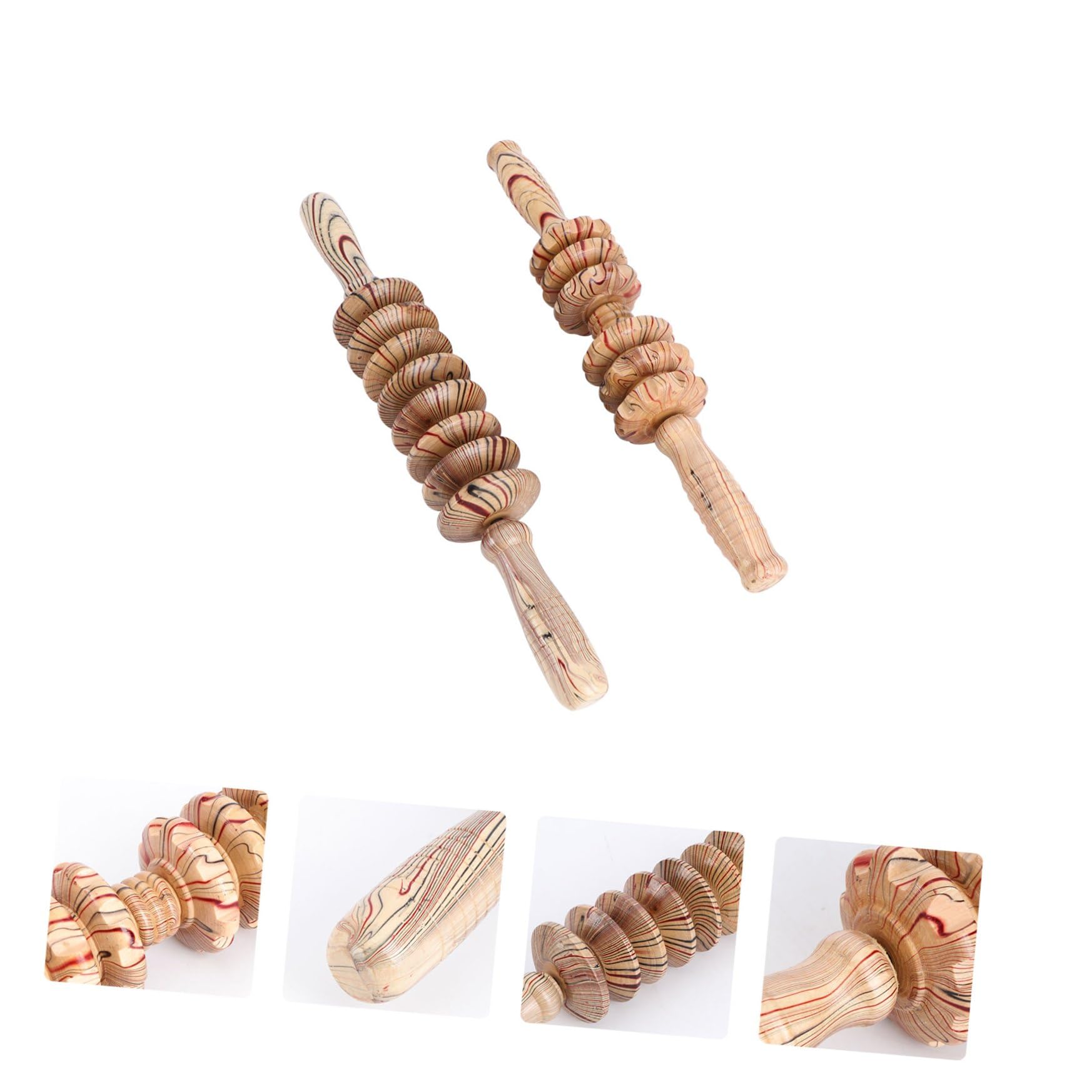 2 Stück Holz Massageroller Bauchmassagegerät mit Rollenmassagefunktion zur Muskelentspannung und Gezielter Bauchmassage für Fitness und Alltag