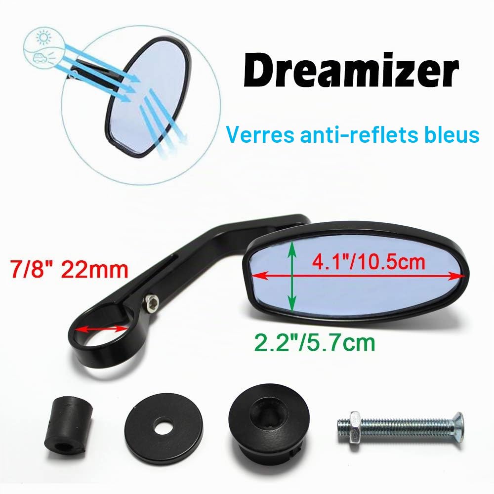 DREAMIZER 7/8" 22mm Rétroviseur de Guidon de Moto, Rétroviseurs Latéraux Moto Compatible avec Z1000 Z750 MT03 MT09 FZ6 SV650 SV1000 CB1000R CBF125 Ducati Monster M696 821