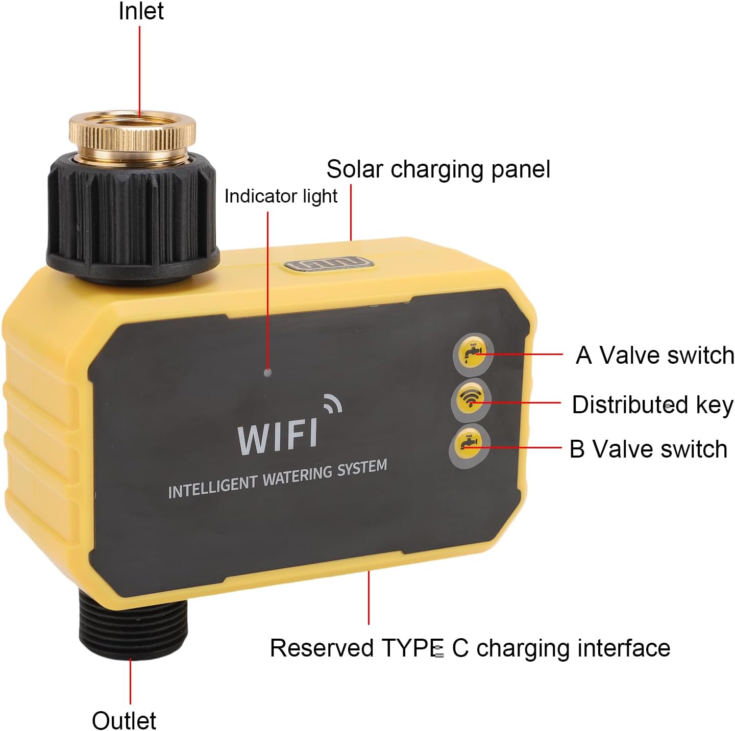 RiToEasysports Solar Smart WiFi Water Timer, Automatic Garden Hose Sprinkler Valve with Mobile APP Control and Rain Sensor, for Balcony Garden Outdoor Irrigation