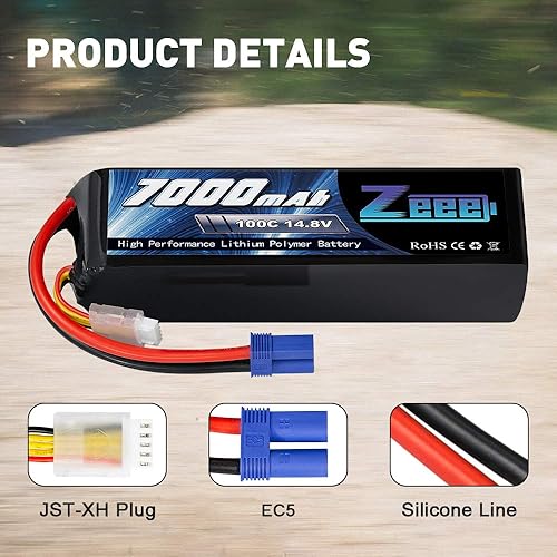 Miniatura 3 de Zeee Batería Lipo RC de 14.8 V 100C 7000 mAh 4S RC con enchufe EC5, paquete de 2 baterías con 1 bolsa segura Lipo Bolsa ignífuga a prueba de