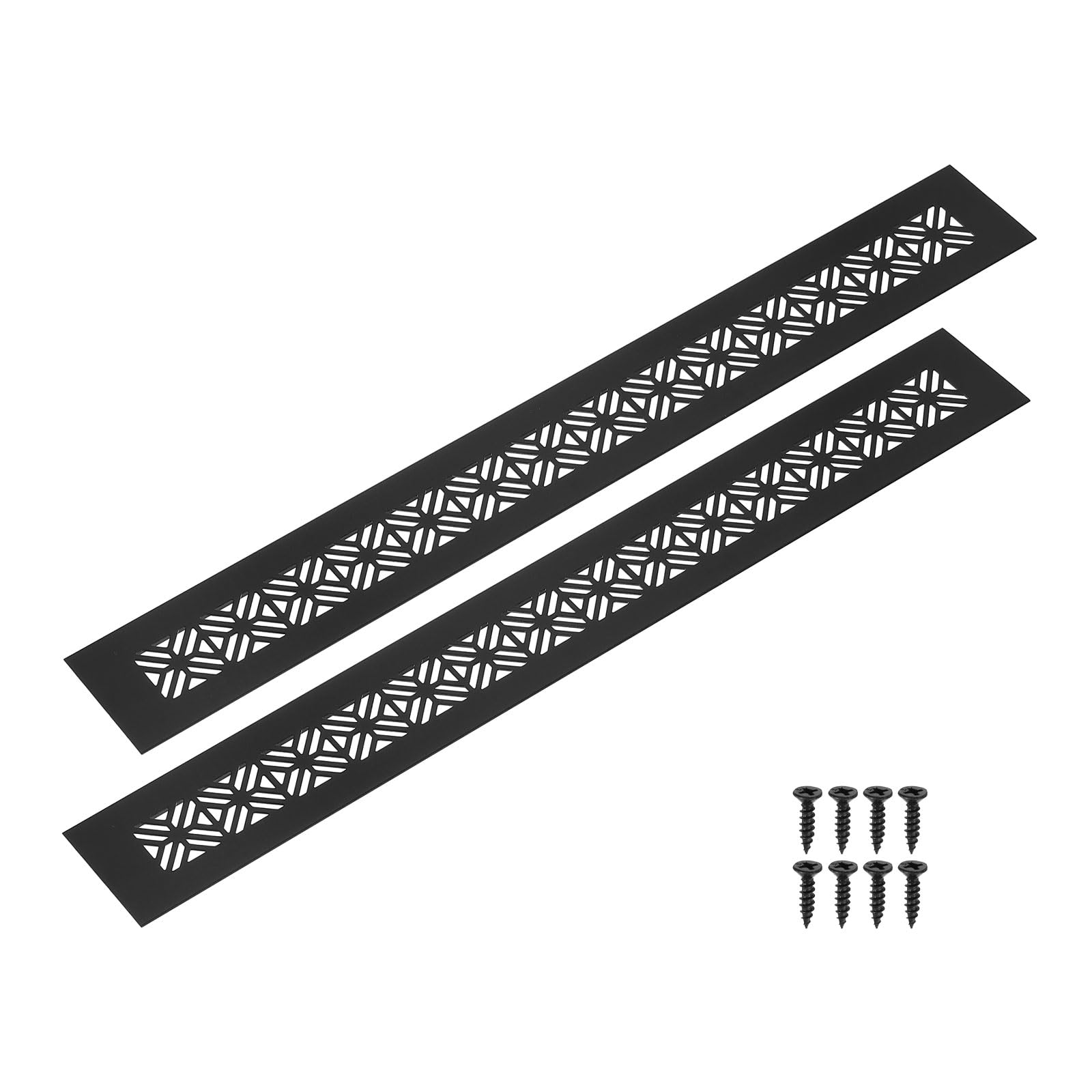 sourcing map 2Pcs Aluminum Alloy Air Vents, 400 x 50mm / 15.7 x 2" Rectangle Louvered Ventilation Grille Cover with Mounting Screws for Door Cabinet Wardrobe, Matt Black