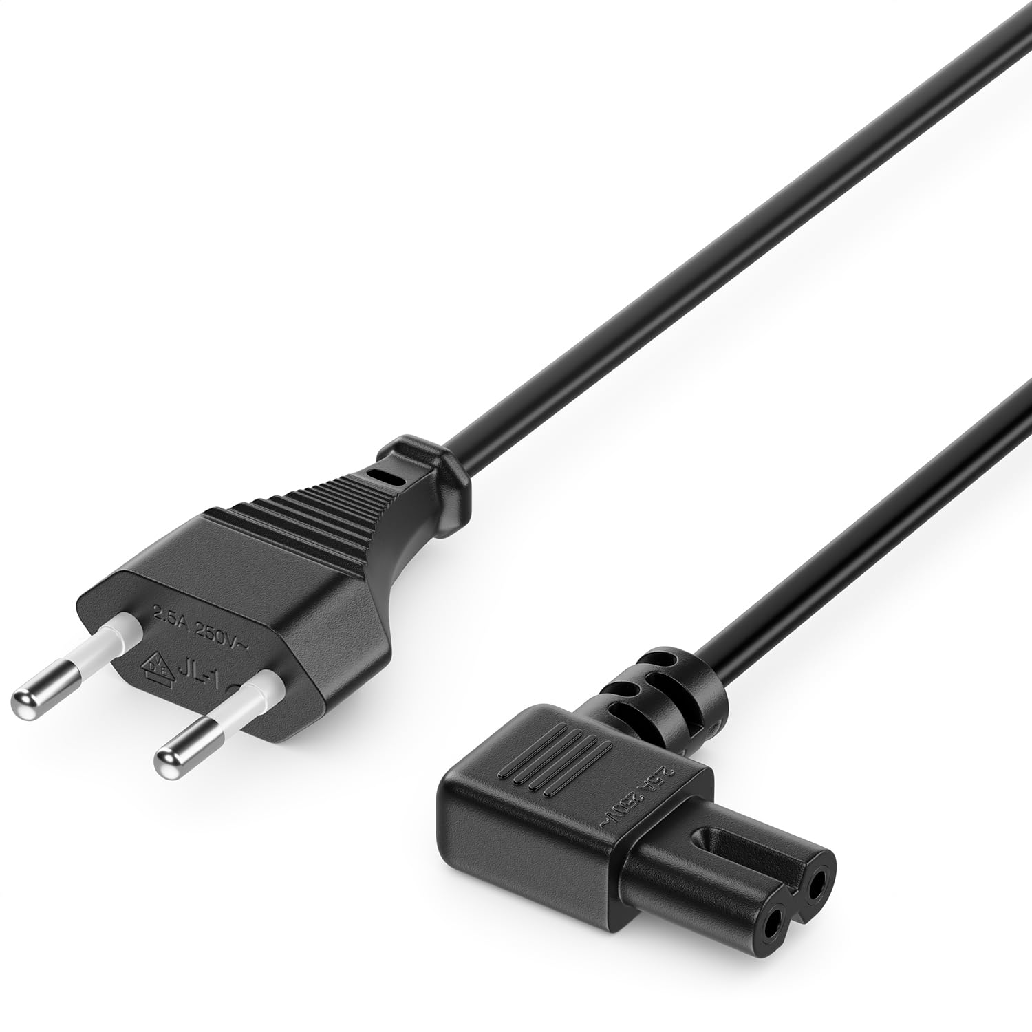 deleyCON Netzkabel 3,0 m | Eurostecker auf C7-Buchse, 90° gewinkelt