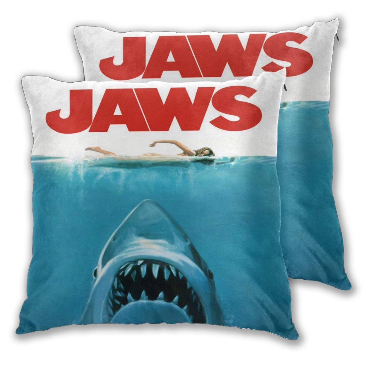 2Pcs Throw Pillow Case, Jaws Biting Shark Girl Swimming Cushion Cover Durable Pillow Covers Print Pillow Cover For Best Friend, Coworker, Mom, 45X45Cm