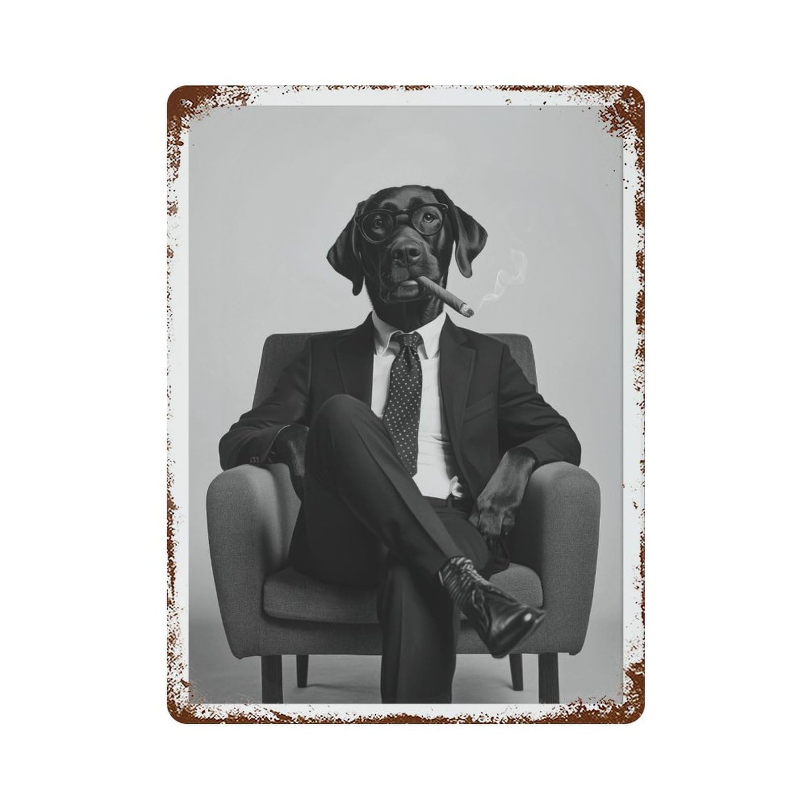 xiaoxiaoshen Labrador Smoking Black And White Wall Decor Art Metal Tin Poster Modern Home Decor Art Home Bar Shop Decorations Vintage Sign 40x30cm
