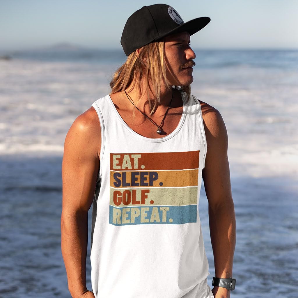 Eat Sleep Golf Repeat Tank - Retro Workout Tank - Funny Jersey Tank