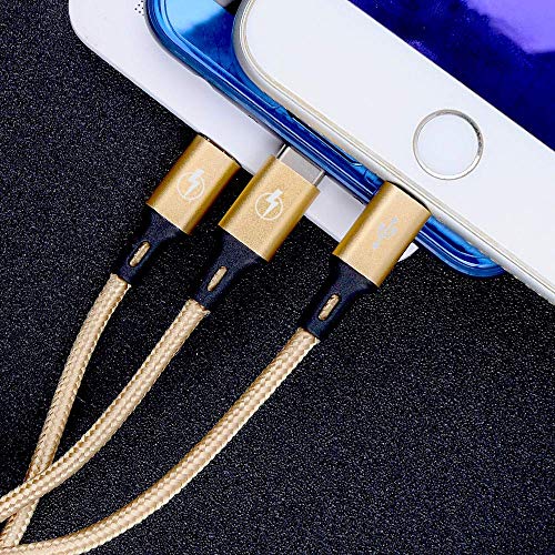 Image of SOOPII Premium 3-in-1 Multi Charging Cable, Nylon Braided Universal Cord with Micro USB, and 2 Lightning Connectors for Cell Phones | Fast Charging & High-Speed Data Transfer