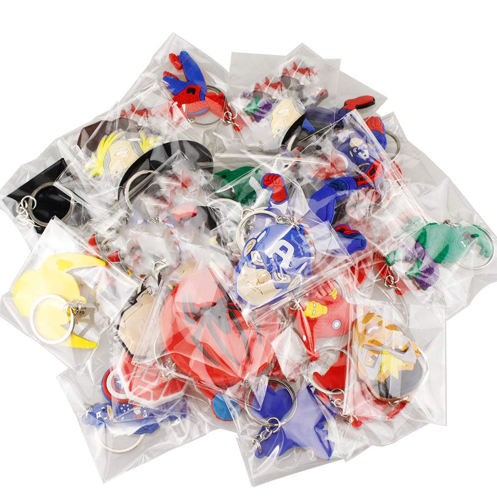 Melleco 20pcs Superhero Keychain Key Ring Theme Goodie Bag Stuffer Christmas Gift Holiday Charms for Kids Children Birthday Party Favors School Carnival Reward Prizes Decoration Collectible