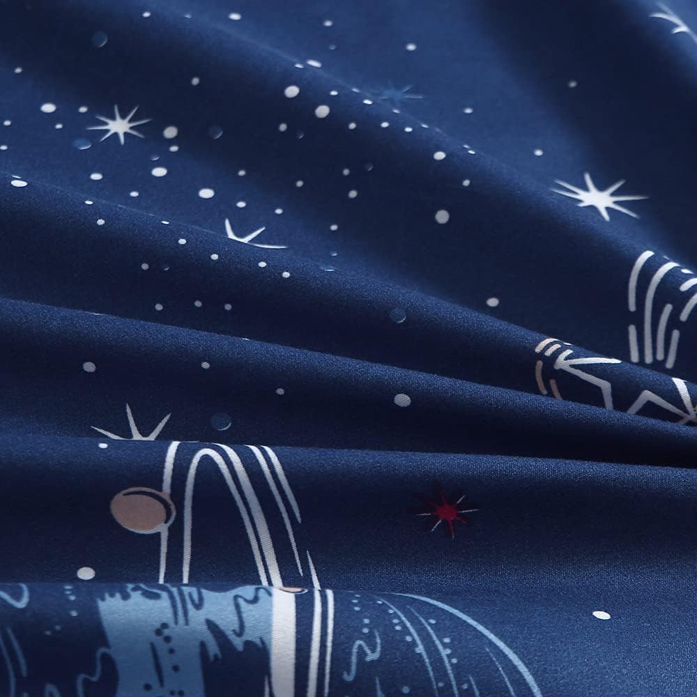 MAG 3 Pcs Bedding Sheet Set,Space Galaxy Planets Stars Queen Sheet Set,for Kids Teens Boys Girls and Space-Lovers,Microfiber with 1 Fitted Sheet 14'' Deep Pocket and 2 Pillowcases.
