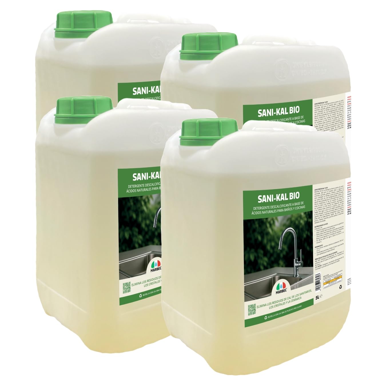 MARBEC SANI-KAL BIO 5LTX4UDS Detergente antical para limpieza delicada diaria del baño, elimina cal y residuos.