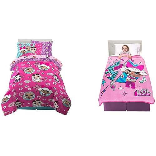 Franco Kids Bedding Super Soft Comforter and Sheet Set with Sham, 5 Piece Twin Size, LOL Surprise & Kids Bedding Soft Plush Microfiber Throw, 46' x 60', LOL Surprise