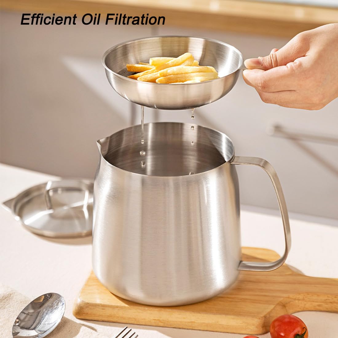 Olla freidora de acero inoxidable 304 con cesta, colador de aceite y clip. (1,5L)
