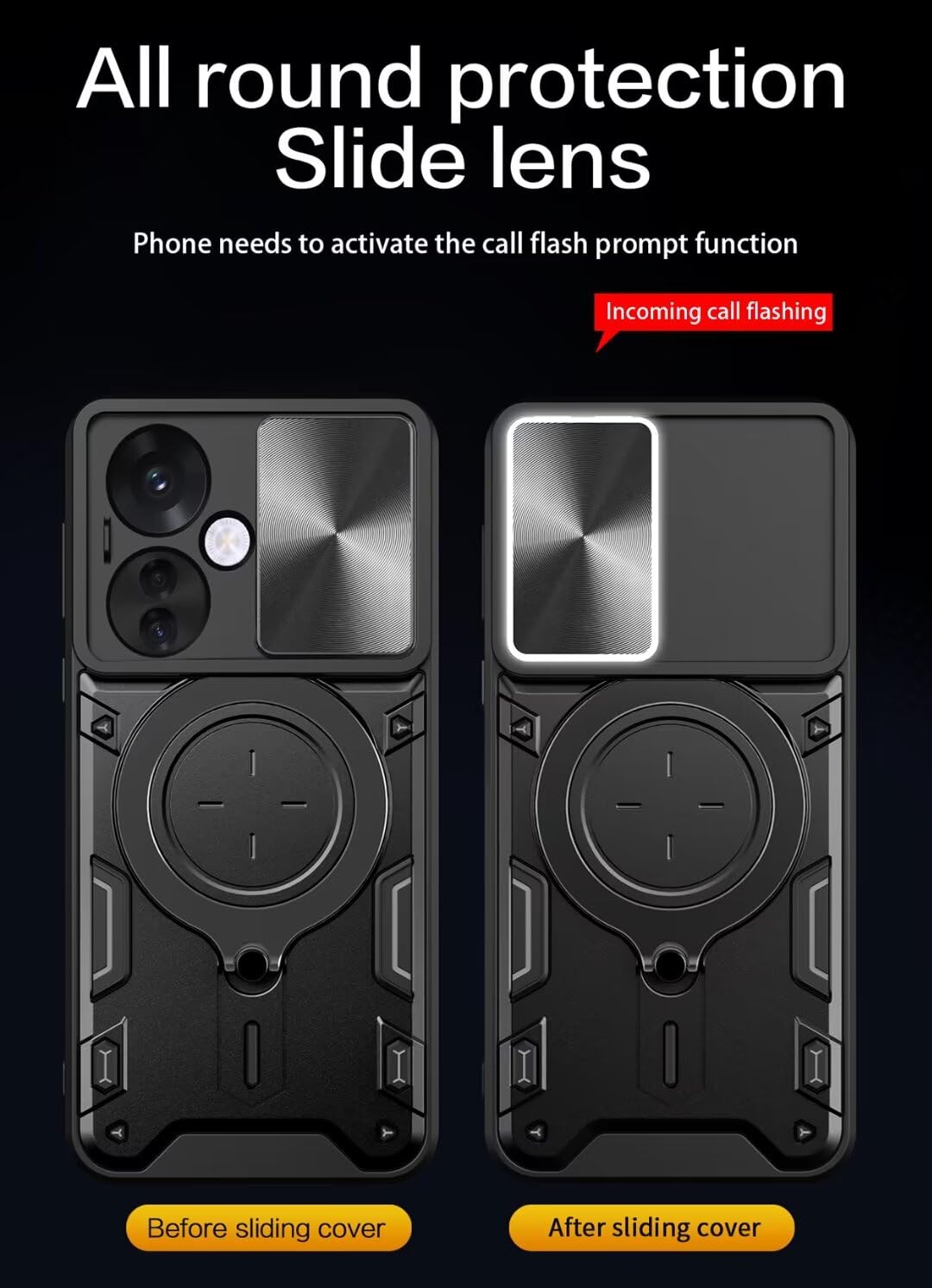 COMAKU Cover Armor per Oppo Reno11 F 5G / Reno 11F 5G, Custodia TPU+PC Antiurto con Scorrevole Cover Anello Supporto - Nero