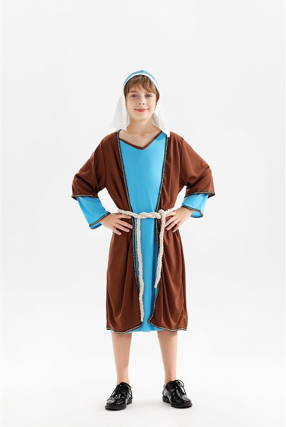 Boys Saint Joseph Costume Shepherd Cosplay Outfit for Kids Nativity Costume Middle East Biblical Times Tunic Robe