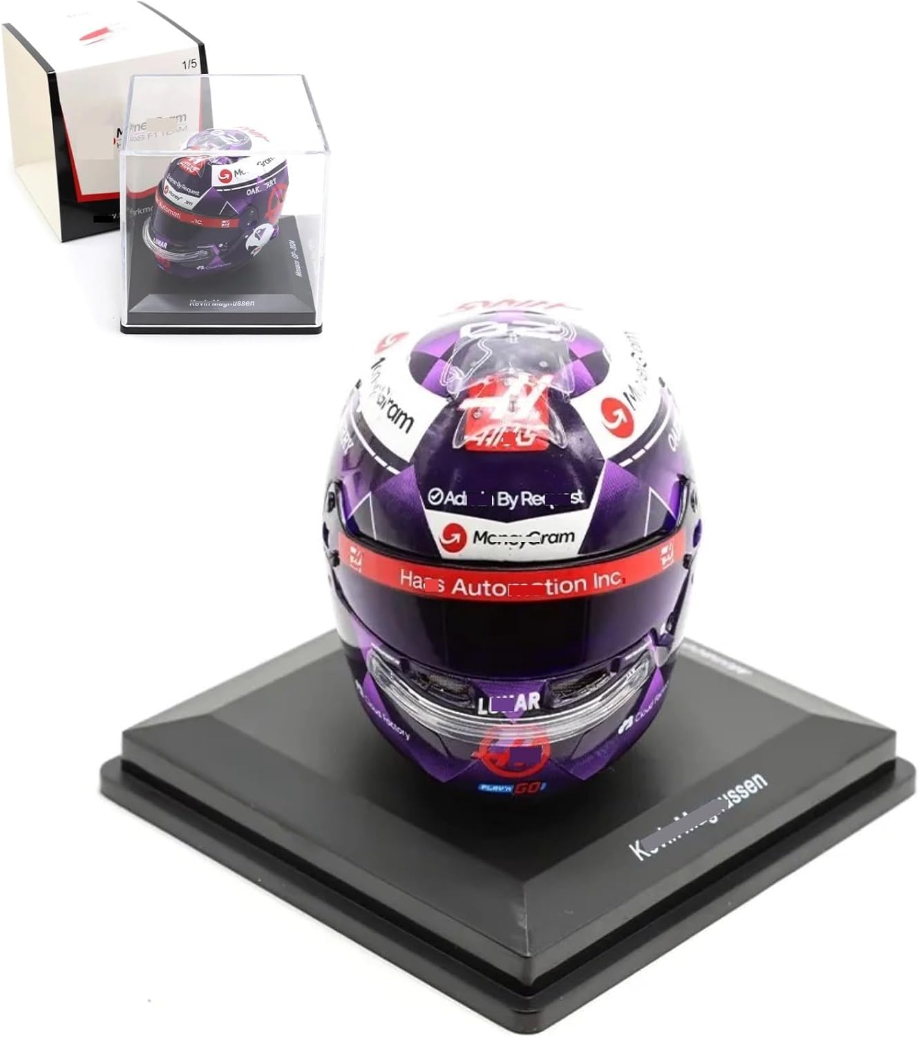 HTLLNUZD 2024 1/5 Mini Helmet - Racing Style Inspired for F1 Team Kevin Magnussen Monaco GP Adult Ornament, Custom Design Collectible Model