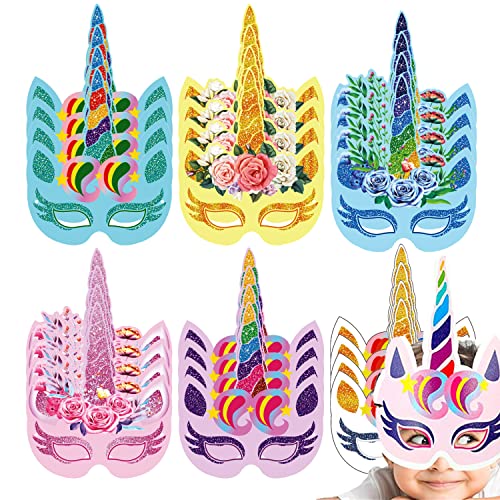 GROVBLE 24 pièces Masque de Licorne ,Masque de Licorne Kits de Masques Masque Enfant Licorne Kits de Masques,Parti Fournitures Enfant Anniversaire Artisanat Carnaval Halloween Cover