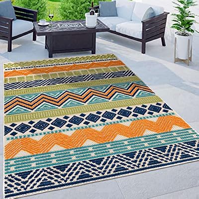 Rugshop Marbella Contemporary Boho Non-Shedding Patio Deck Backyard Indoor/Outdoor Area Rug 7'10" x 10' Multi