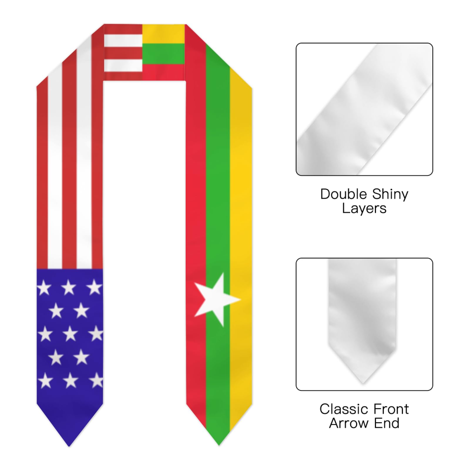 Myanmar Myanmarese America Flag Graduation Stole Sash Shawl for Men Women Thickened Scarf for International Students Teachers Study Aboard Graduate Gift 72 inches Unisex