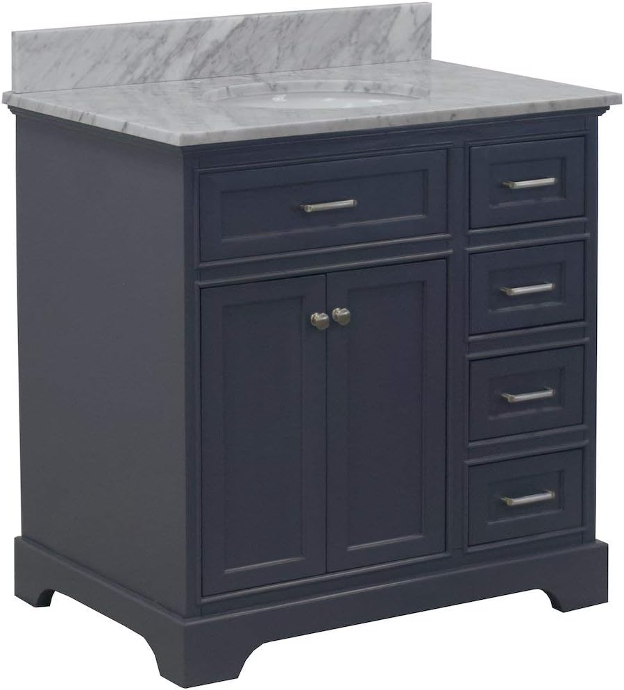 Aria 36-inch Bathroom Vanity (Marine Gray/Carrara): Includes Marine Gray Cabinet with Authentic Italian Carrara Marble Countertop and White Ceramic Sink