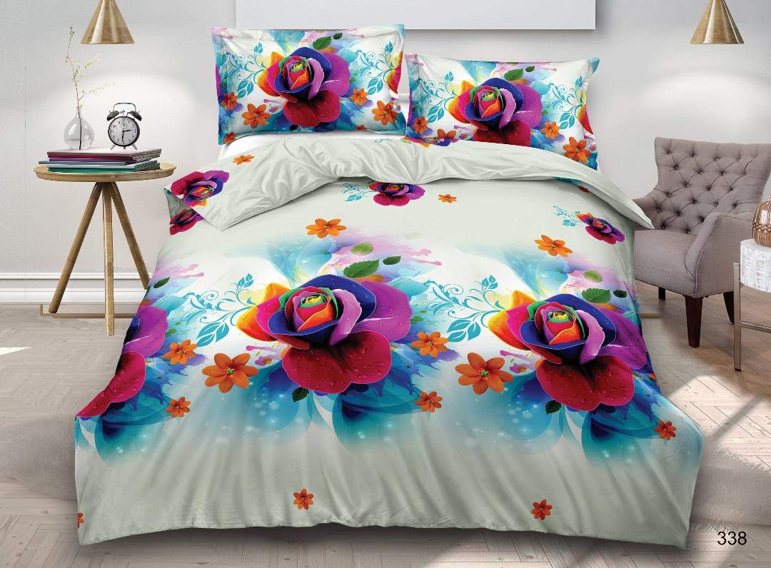 Sp 338 3D Effect 4 Piece Printed Duvet Quilt Cover With Fitted Sheet Pillowcase Complete Bedding Set King