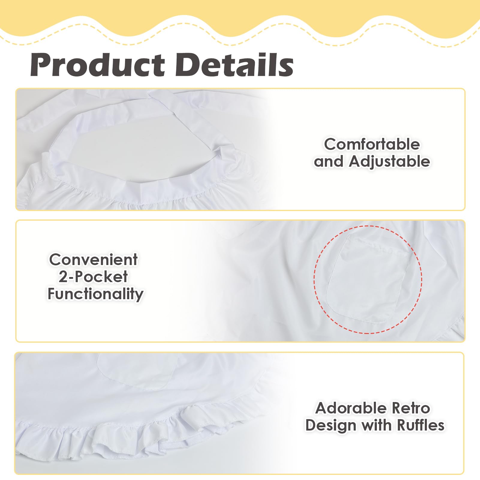 QTMMC Half White Apron 2 Pockets Frilly Waitress Apron for Women Ruffle Maid Apron Cosplay Waist Victorian Apron for Kitchen Cooking Restaurant Coffee Shop Party Costumes Dress Accessory - Image 4