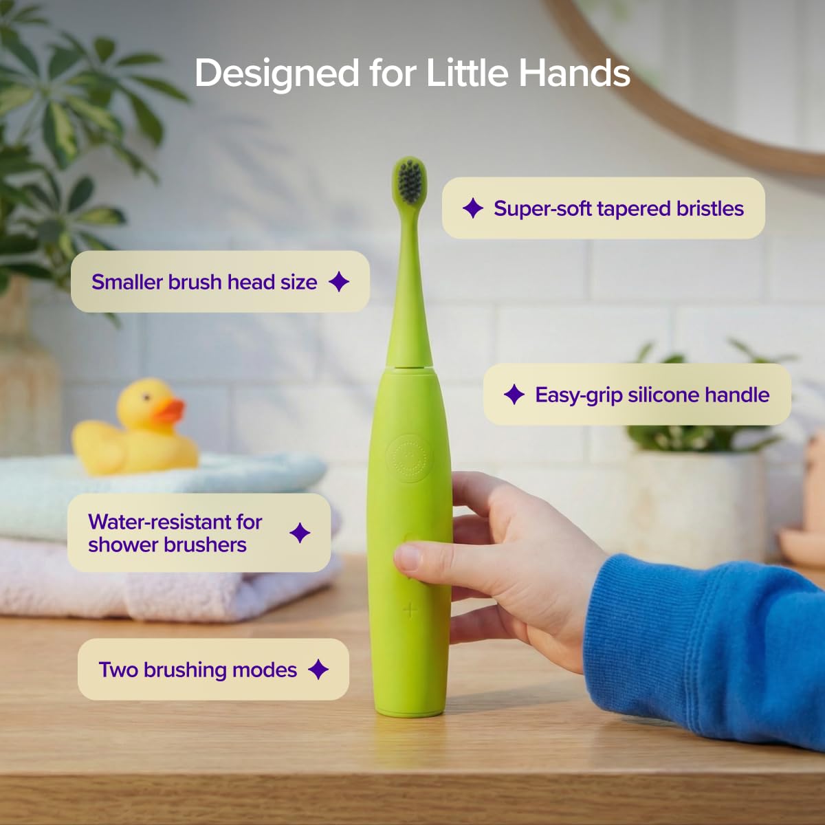 Burst Spazzolino elettrico per bambini e bambini (verde) | Setole morbide | Timer da due minuti, batteria ricaricabile, manico in silicone facile da impugnare, 2 modalità per sorrisi sani, età 3+