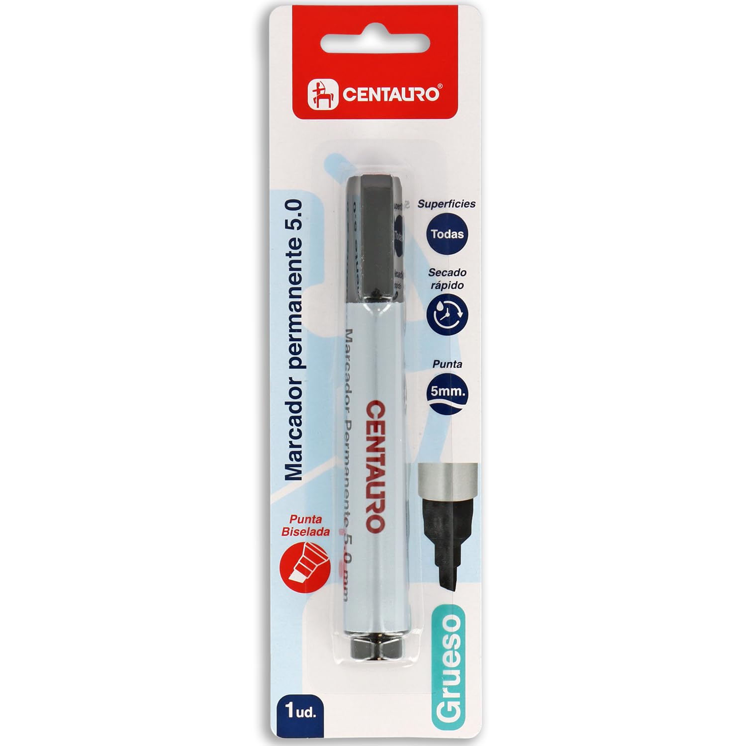 Centauro - Rotulador Permanente Negro, 5mm, Punta Biselada, Tinta Base Aceite, Secado Rápido, Apto Todas Superficies, Metal, Cristal, Estaño, Plastico, Film Fotográfico, Madera, Papel y Cartón