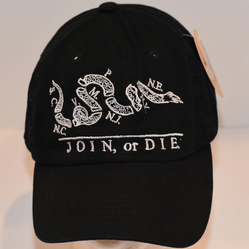 Join Or Die Benjamin Franklin Black Baseball Cap Hat