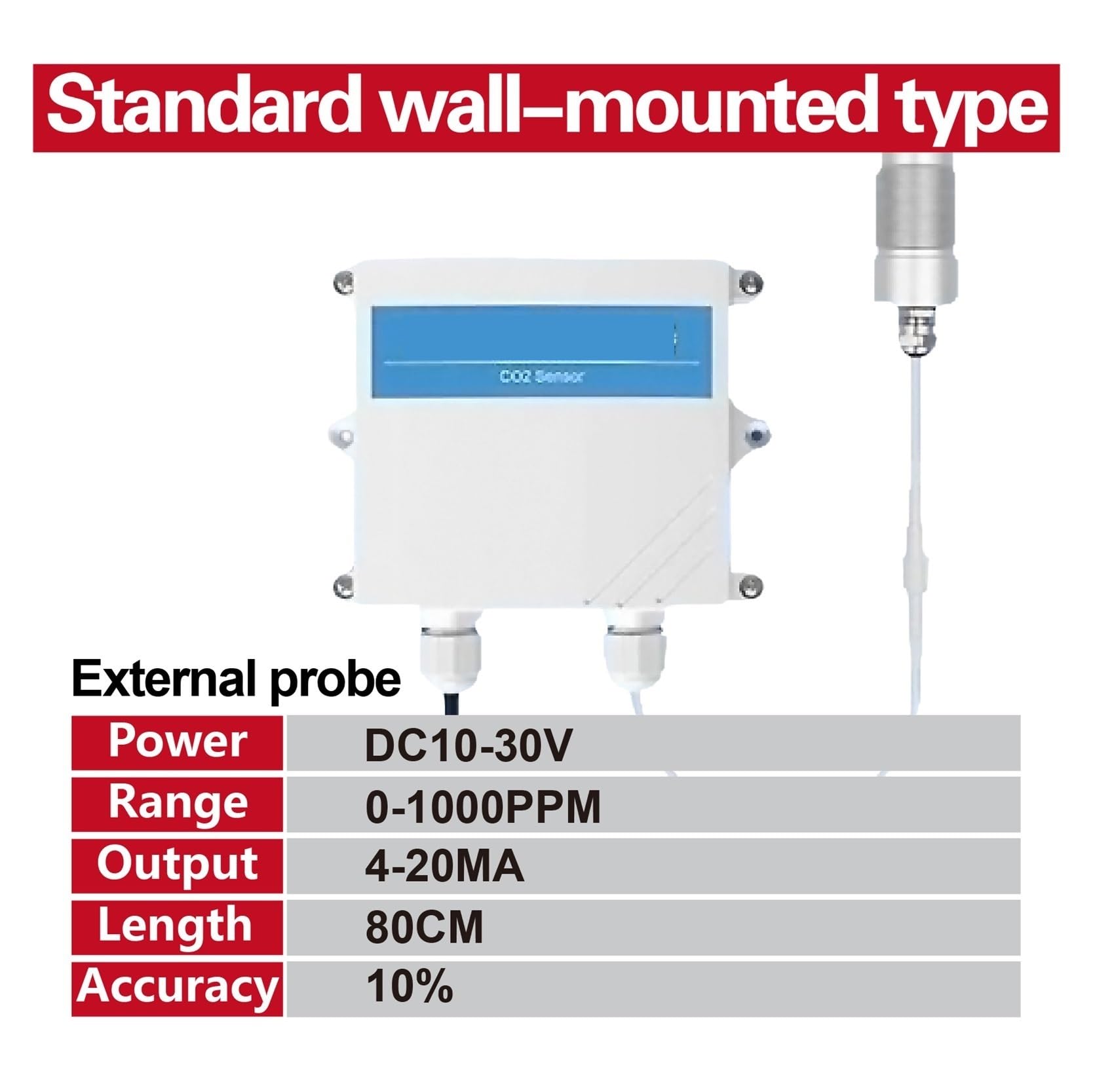Gasdetektor, Wandmontierter Kohlenmonoxidsensor CO-Gasdetektor-Sender RS485 4-20mA-Ausgang Industrieller CO-Monitor für Arbeit und Zuhause(EP 4-20MA 1000PPM)