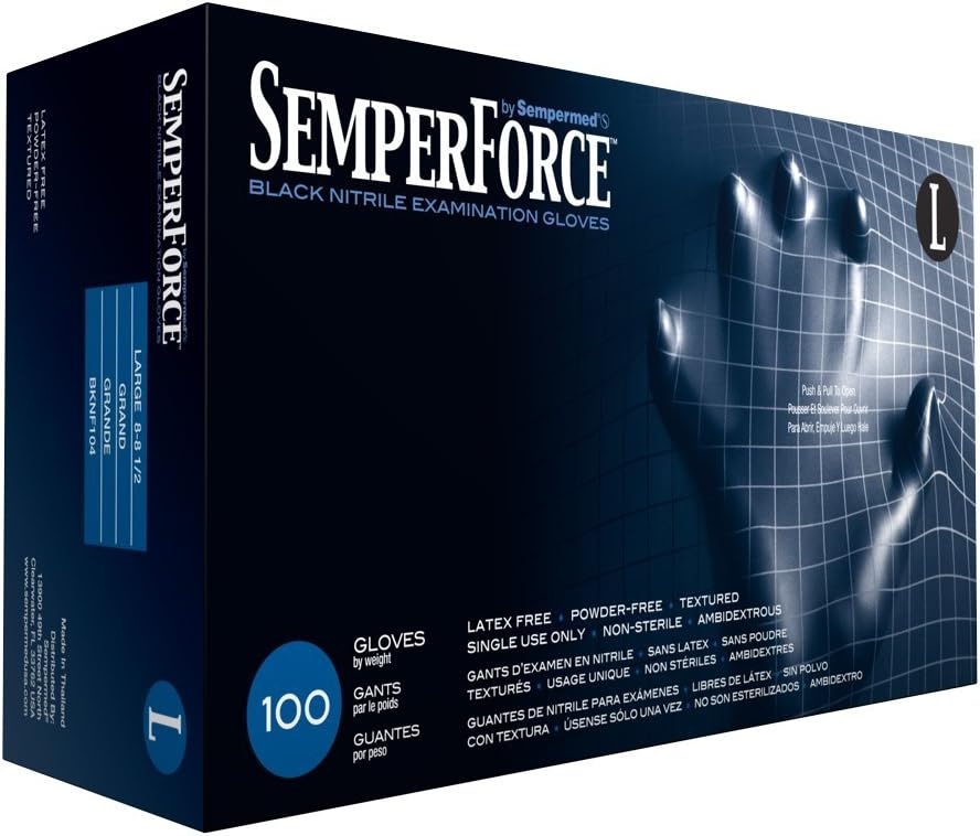 SemperForceBlack Nitrile- X Large 6.5mil Heavy Duty Examination Powder-Free Gloves, 100 Pack- by Proskin Industries