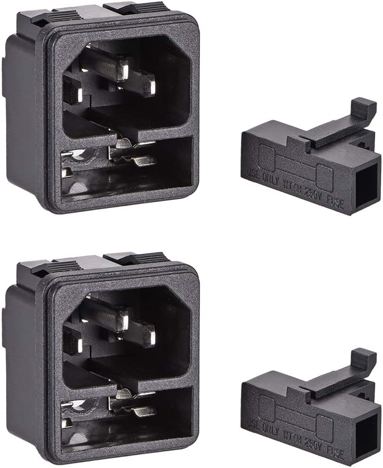 sourcing map Panel Mount Plug Adapter AC 250V 10A C14 3 Pins IEC Inlet Plug Power Socket Straight Pack of 2