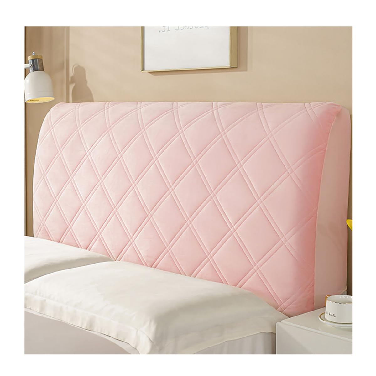 XGANGM Velvet Bed Headboard Slipcover Queen Full Size Twin Stretch Bed Headboard Covers Soft and Comfortable Padded Quilted Upholstered Headboard Dustproof Protector Fits,Pink 1,150cm/59in