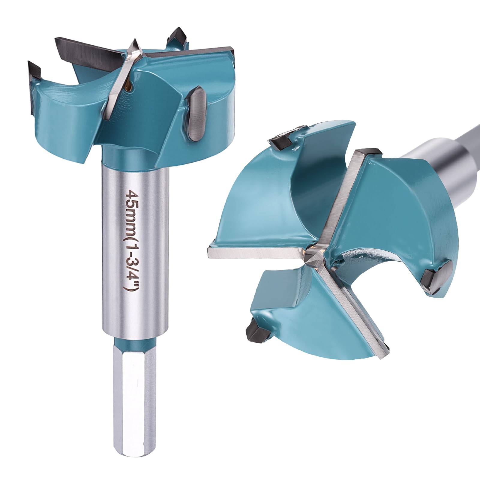 DTGN 45mm Forstner Drill Bits 1-3/4" - 2Pack - Good for Wood Plastic Plywood - 3 Flutes Tungsten Carbide Woodworking Hole Saw Cutter with Hex Shank - Green