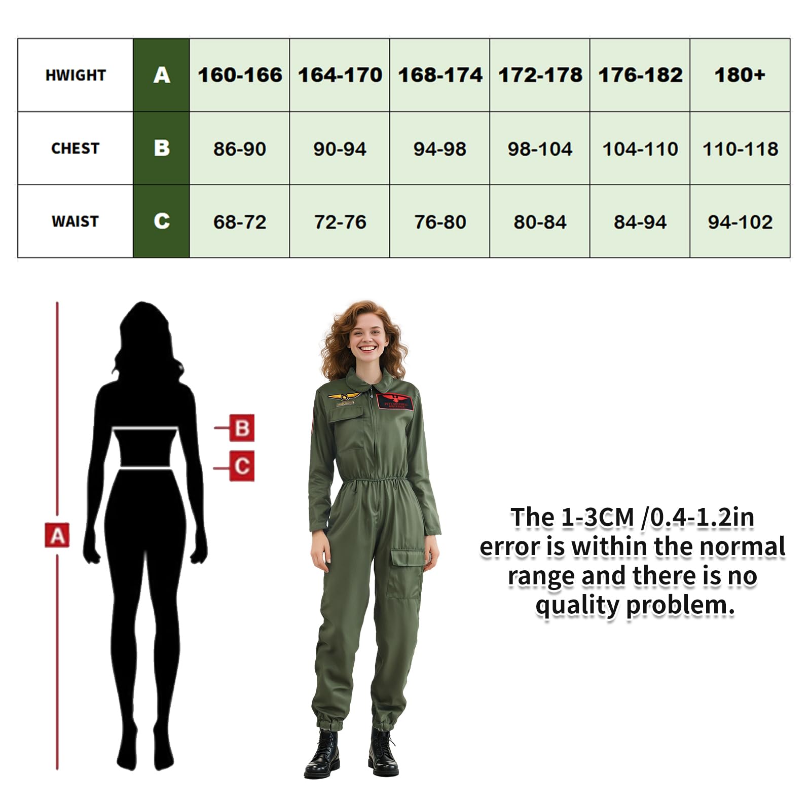 Crazycos Womens Aviator Costume, Top Gun Costume, Pilot Fancy Dress Pilot Halloween Party (2XL), GREEN - Image 4