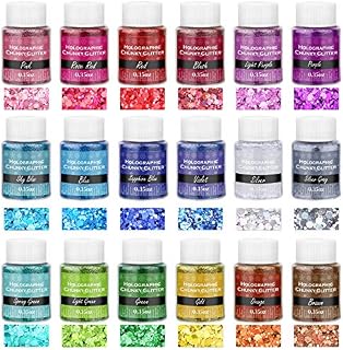 18 Packs of Holographic Chunky Glitter, Set of 18 Colors, Thrilez Resin Glitter Sequin Epoxy Glitter Mixed Powder for Resin Decoration, Crafts, Festival, Nail Art, Body, Face, and Epoxy Tumbler