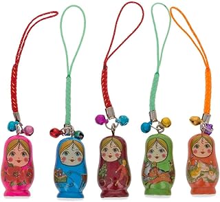 BestPysanky Set of 5 Wooden Dolls Matryoshka Key Chain Charms 1.5 Inches