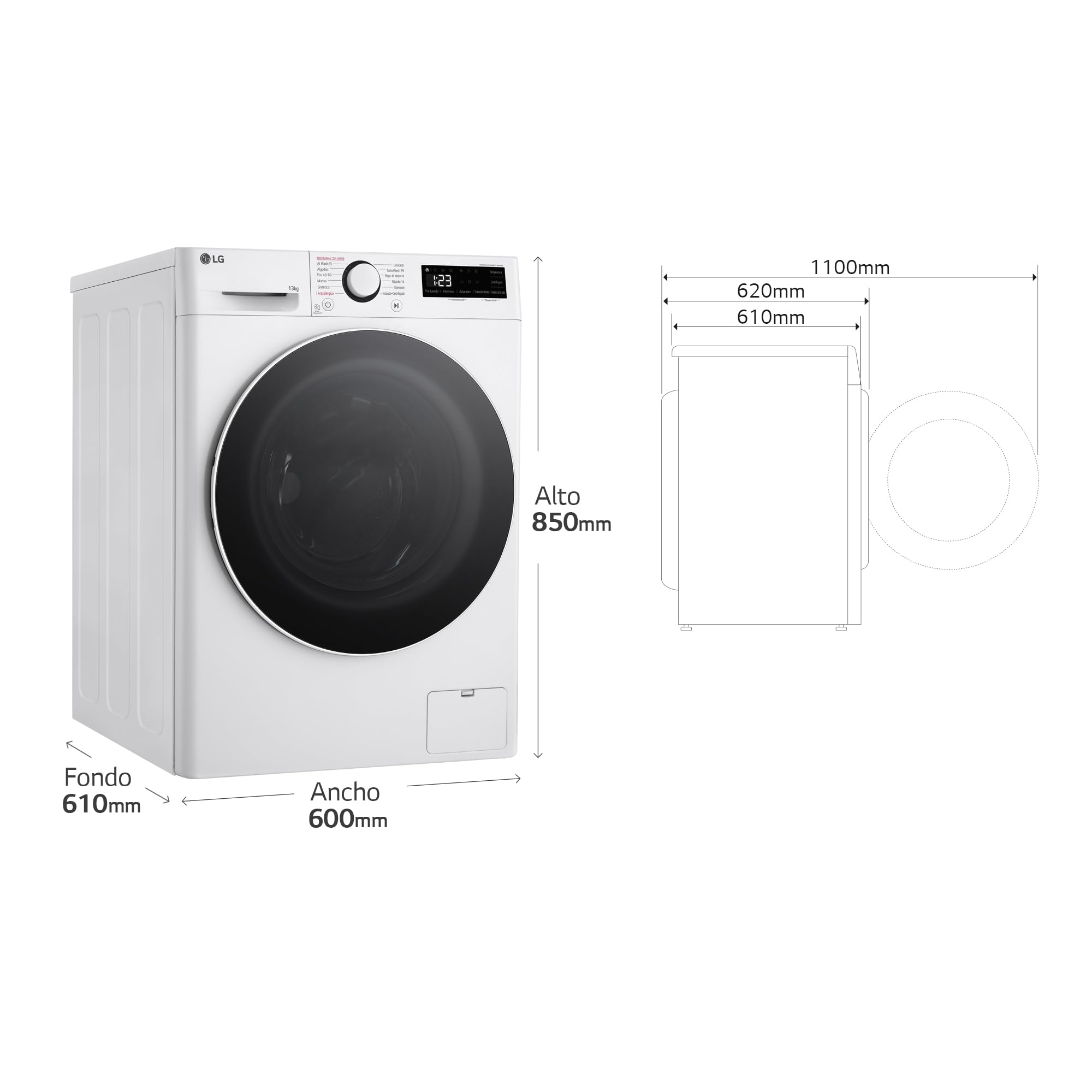 LG F4WR6013A0W - Lavadora Inteligente, 13kg, AI Direct Drive, 1400rpm, Carga Frontal, Clasificación A, TurboWash 360º, Vapor Steam, Serie 600, Blanco