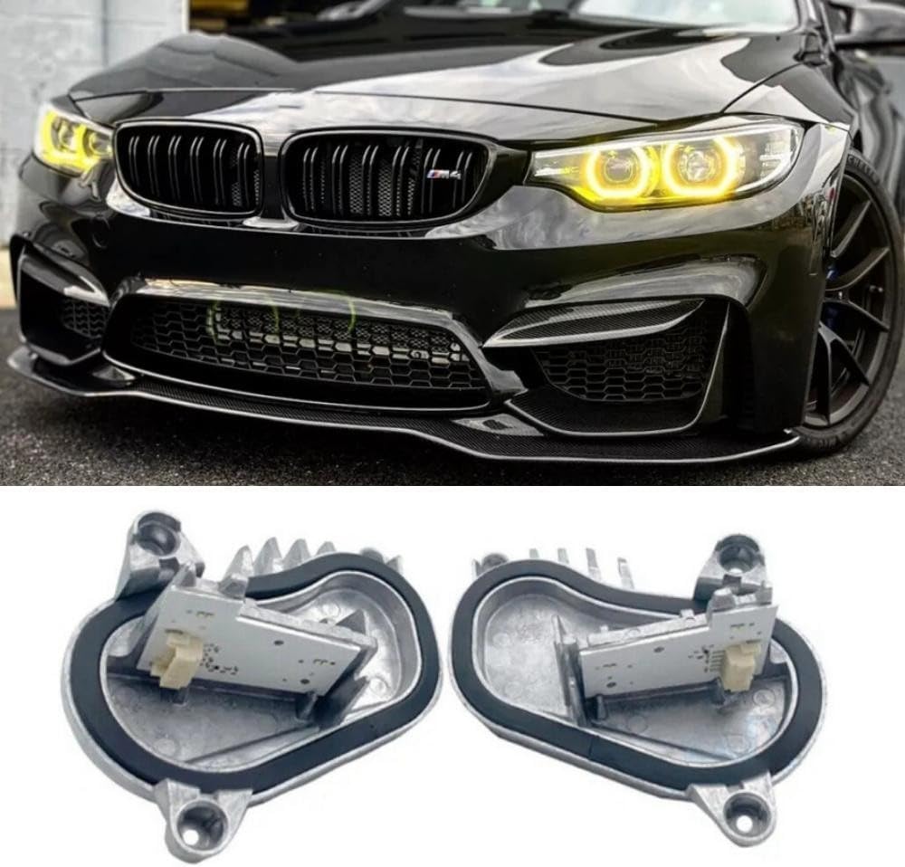 2Pcs DRL Angel Eyes LED Modules Set Compatible with 2018 2019 2020 M3 F80 F82 F32 F34 F36 F83 M4 LCI 420i 430i 440i Non-adaptive LED Headlight Daytime Running Light, DRL Modules, Lemon Yellow