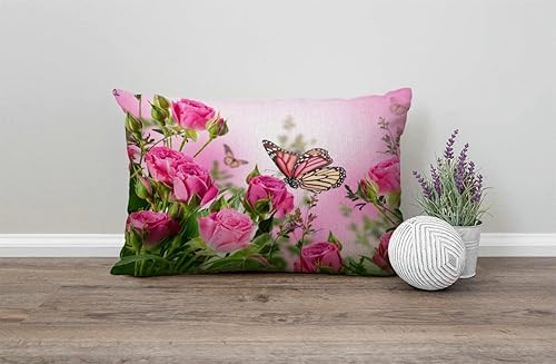Miniatura 4 de Solekla Fundas de almohada de 12 x 20 pulgadas con diseño de mariposas y rosas rosadas, fundas de almohada lumbares decorativas para el hogar, funda