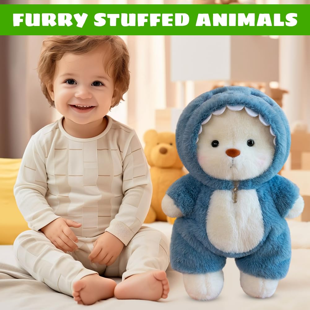 Orsacchiotto di peluche con costume da squalo, orso di peluche di 40 cm, peluche interattivo con costume con cerniera, decorazione per la stanza, regalo per bambini, ragazzi e ragazze, compleanno (Blu