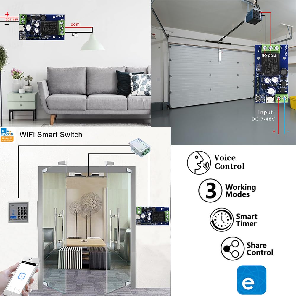 QIACHIP Smart Ewelink APP Rele Wifi Contatto Pulito Modulo,Interruttore Intelligente Remoto 4 canali momentary Inching Selflock Controllo DC 5V 12V 48V Compatibile con Alexa/Google Home