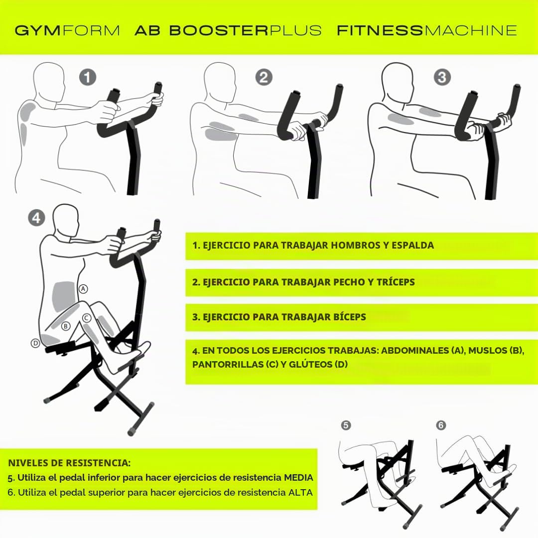 GYMFORM Máquina de musculación AB BOOSTER Plus, Equipo de entrenamiento completo, Fitness en casa, Ejercicio aeróbico Multifuncional y Tonificación (AB Booster más Computadora)